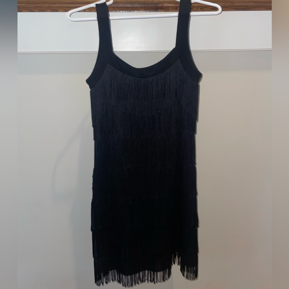 White House Black Market Black Fringe Flapper Formal Party Dress (fits like a S)